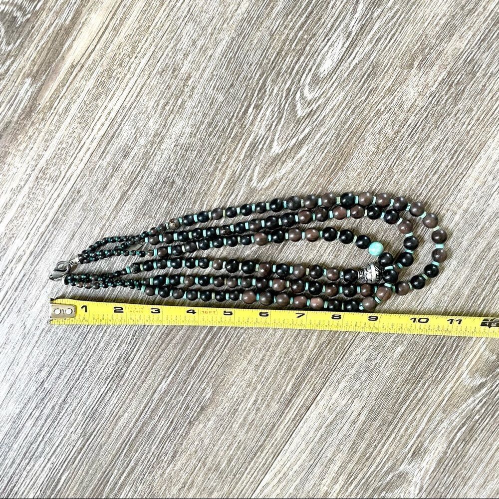 Coldwater creek triple strand wood bead and turquoise necklace - Picture 3 of 10